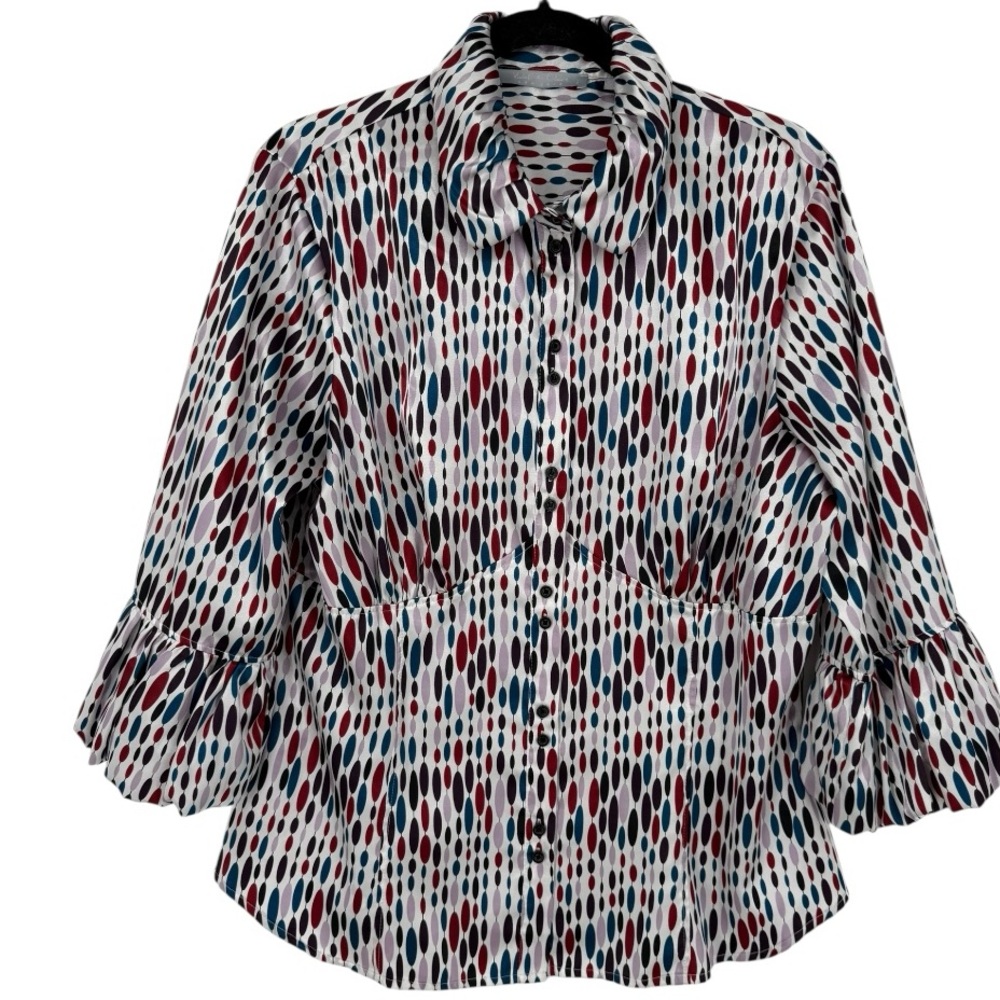 Violet & Claire Satin‎ Geometric Print Blouse Top Size XL Artsy Feminine Career